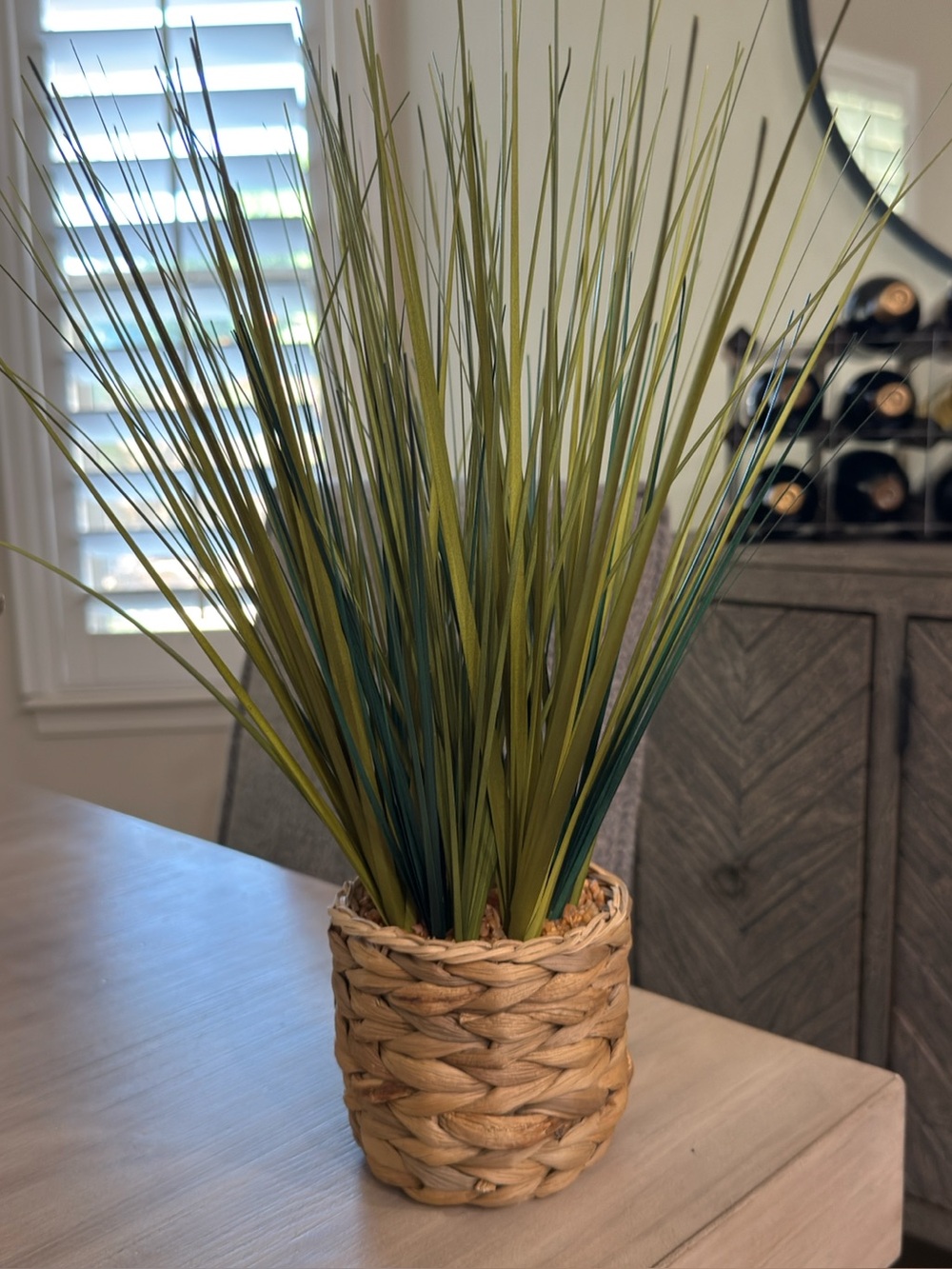 Artificial Green Grass Plant in Woven Tan Planter - Home Accents